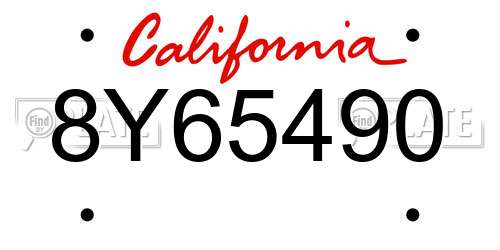 8Y65490 California License Plate