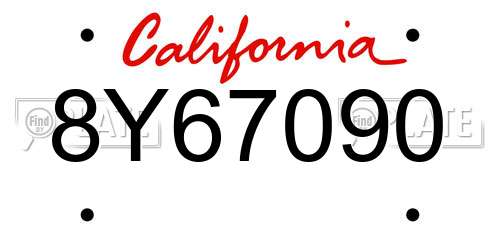 8Y67090 California License Plate