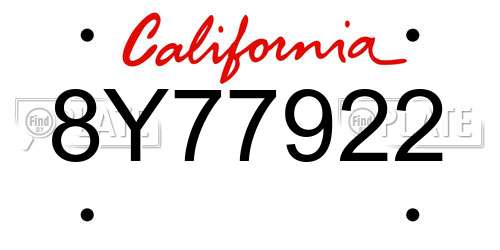 8Y77922 California License Plate