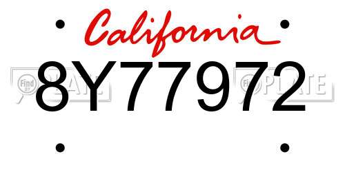 8Y77972 California License Plate