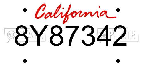 8Y87342 California License Plate
