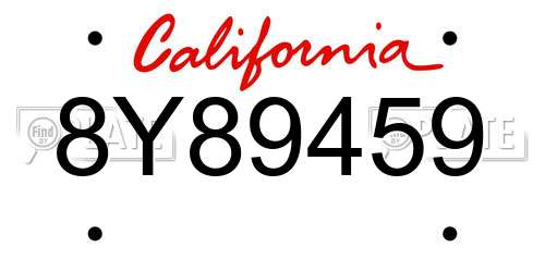 8Y89459 California License Plate