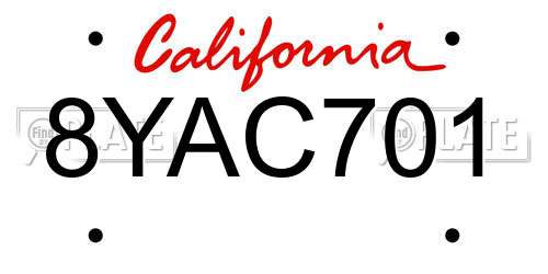 8YAC701 California License Plate