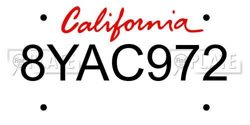 8YAC972 California License Plate