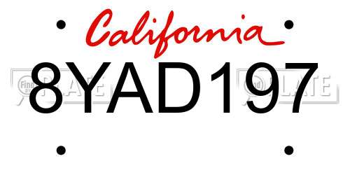 8YAD197 California License Plate