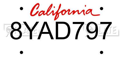 8YAD797 California License Plate