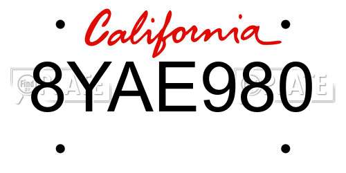 8YAE980 California License Plate