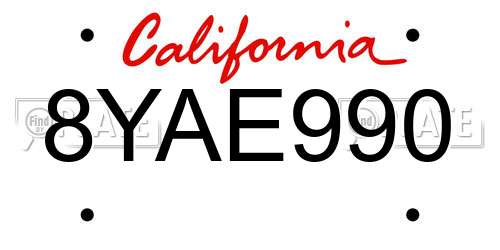 8YAE990 California License Plate