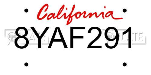 8YAF291 California License Plate