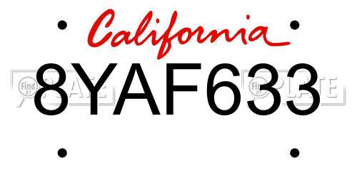 8YAF633 California License Plate
