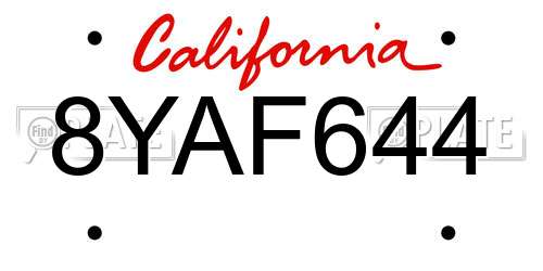 8YAF644 California License Plate