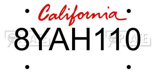 8YAH110 California License Plate
