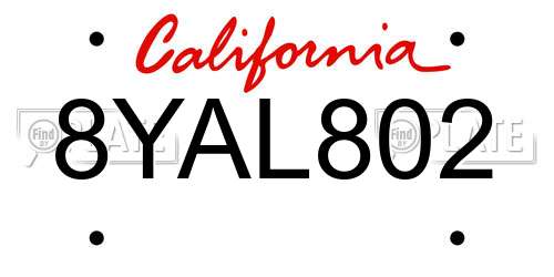 8YAL802 California License Plate