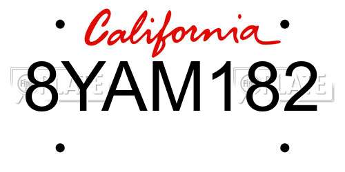 8YAM182 California License Plate