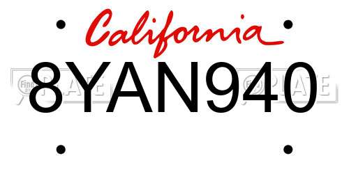 8YAN940 California License Plate