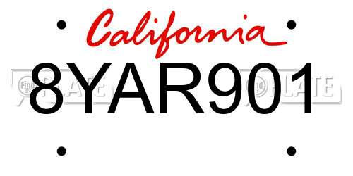 8YAR901 California License Plate
