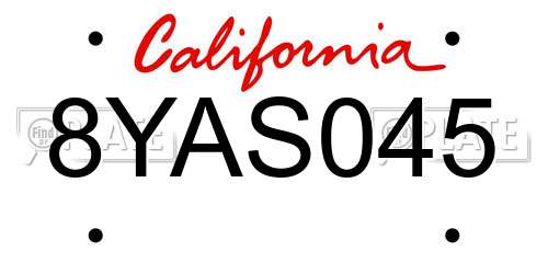 8YAS045 California License Plate