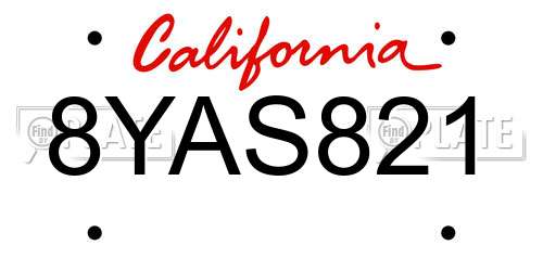8YAS821 California License Plate
