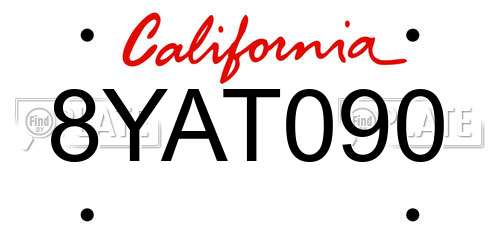 8YAT090 California License Plate