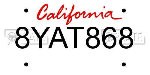8YAT868 California License Plate