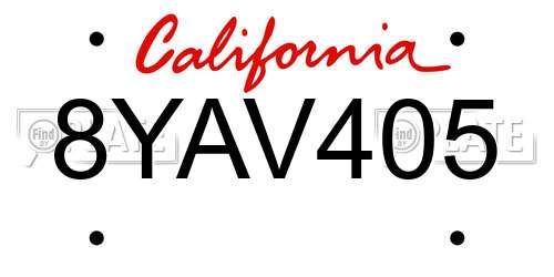 8YAV405 California License Plate