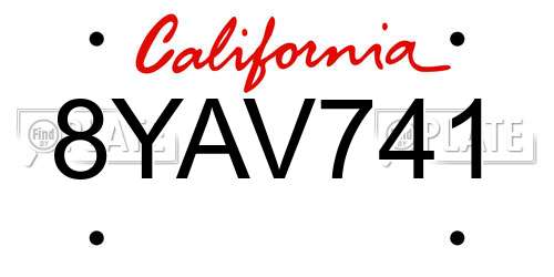 8YAV741 California License Plate