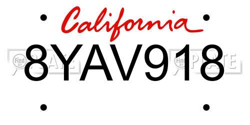 8YAV918 California License Plate