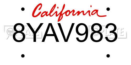 8YAV983 California License Plate