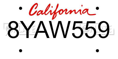 8YAW559 California License Plate