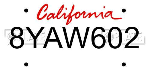 8YAW602 California License Plate