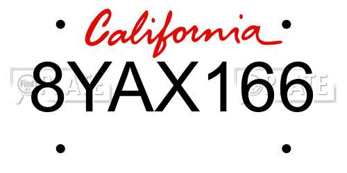 8YAX166 California License Plate