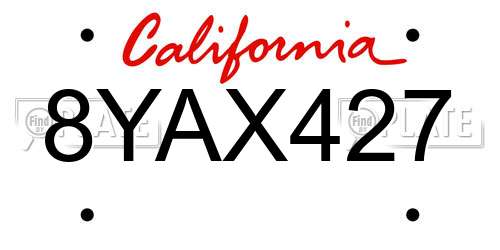 8YAX427 California License Plate
