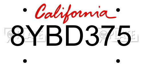 8YBD375 California License Plate