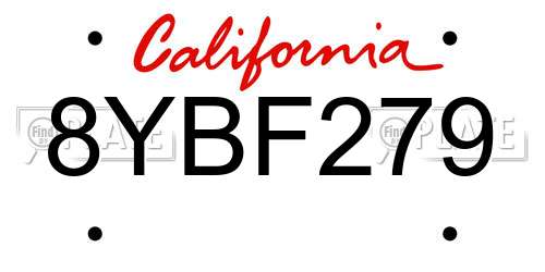 8YBF279 California License Plate
