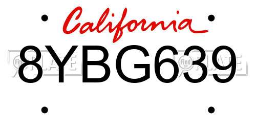 8YBG639 California License Plate