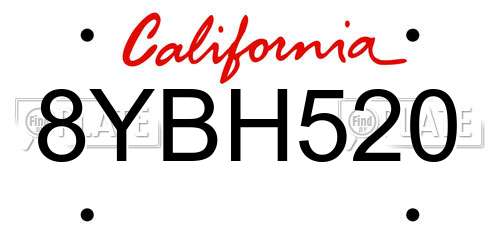 8YBH520 California License Plate