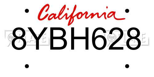 8YBH628 California License Plate
