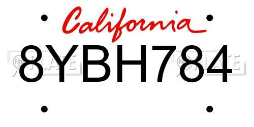8YBH784 California License Plate