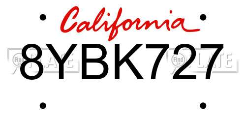 8YBK727 California License Plate