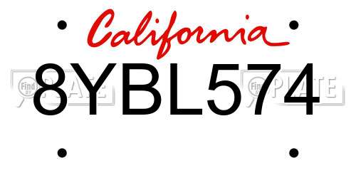 8YBL574 California License Plate