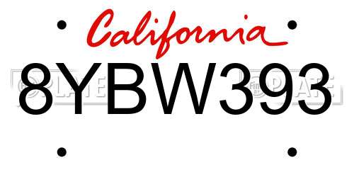 8YBW393 California License Plate