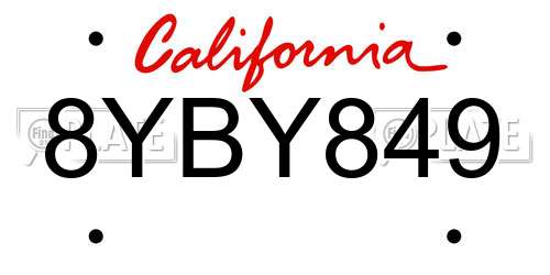 8YBY849 California License Plate