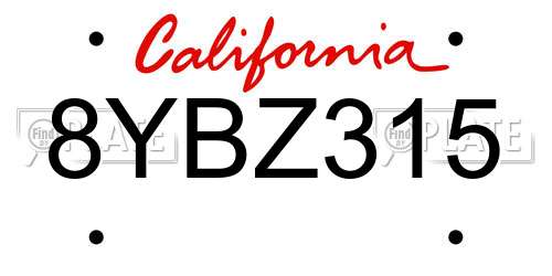 8YBZ315 California License Plate
