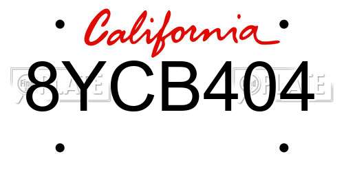 8YCB404 California License Plate