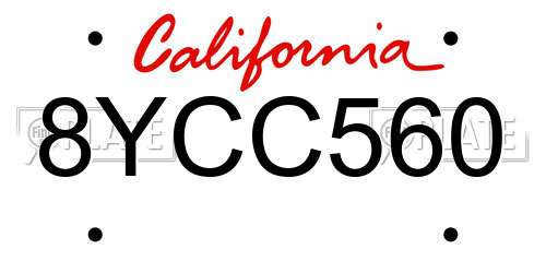 8YCC560 California License Plate