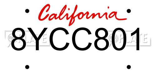 8YCC801 California License Plate