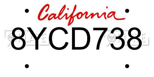 8YCD738 California License Plate