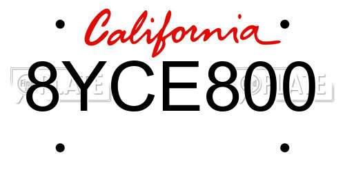 8YCE800 California License Plate