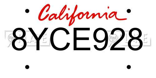 8YCE928 California License Plate