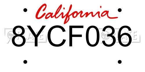 8YCF036 California License Plate